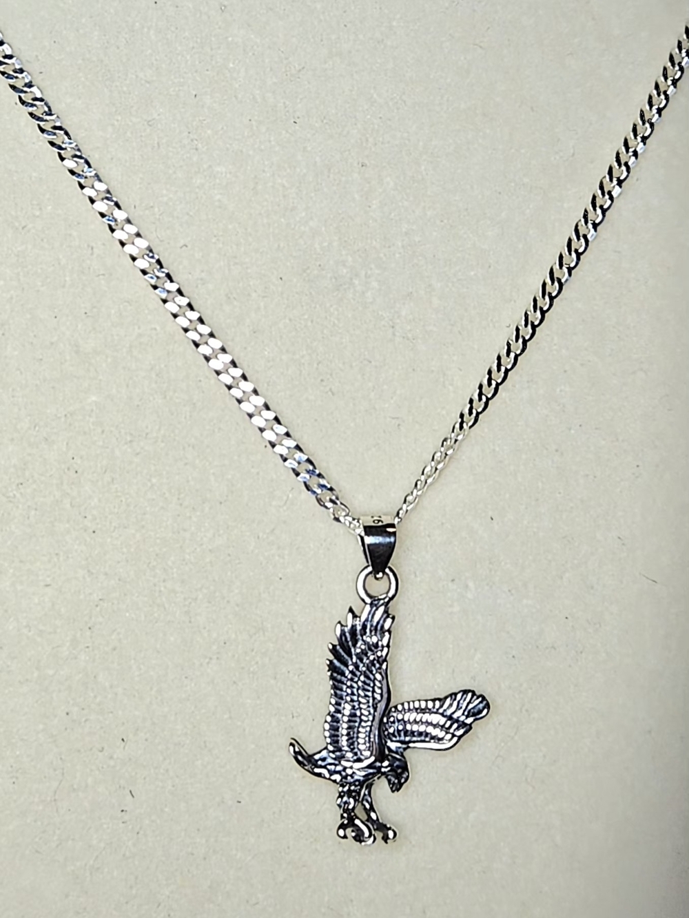 Sterling Silver Eagle Pendant And Italian Curb Necklace